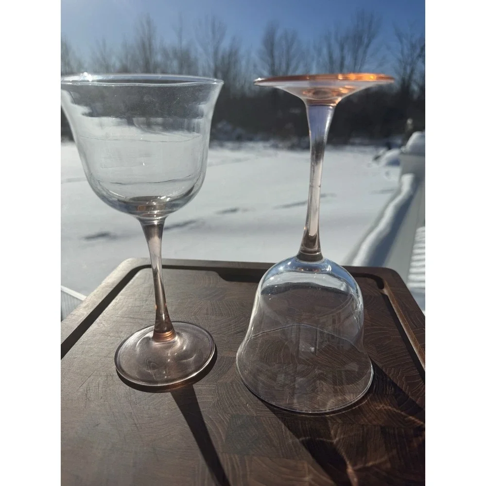 2 Cristal D'Arques Durand Luminarc AMERICANA Rose Pink Stem Clear Goblets TWO